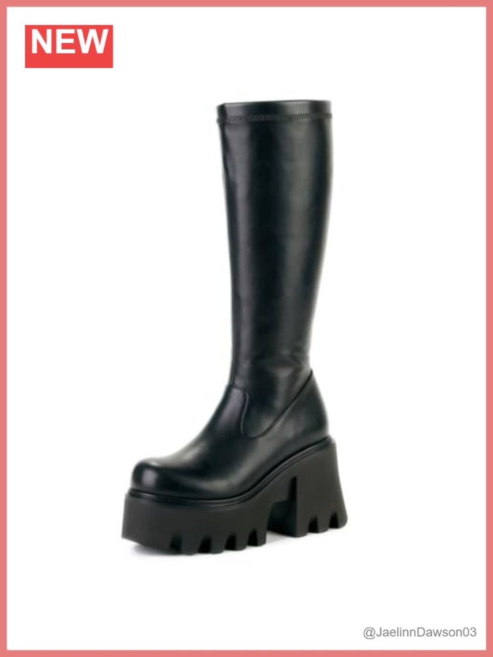 Knee High Platform Boots Women Chunky Heel Wedge Goth Punk Faux Stretch Leather